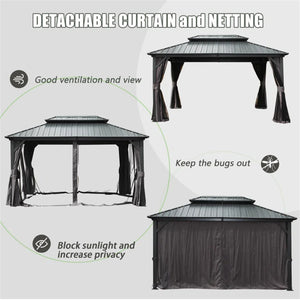 English Elm Hardtop Gazebo Outdoor Aluminum Canopy With Ventilation, Curtains & Grill-Friendly Design For Patios W1859S00043