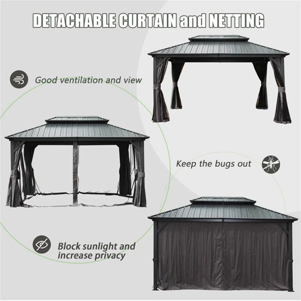 English Elm Hardtop Gazebo Outdoor Aluminum Canopy With Ventilation, Curtains & Grill-Friendly Design For Patios W1859S00043