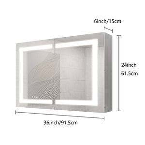 English Elm Bathroom Aluminum Led Mirror Cabinet with Defogger Dimmable Lighting and Glass Shelves W1738100829