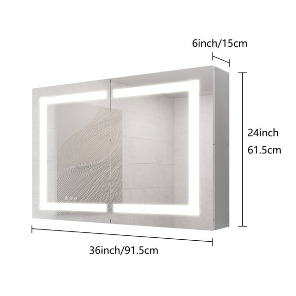 English Elm Bathroom Aluminum Led Mirror Cabinet with Defogger Dimmable Lighting and Glass Shelves W1738100829