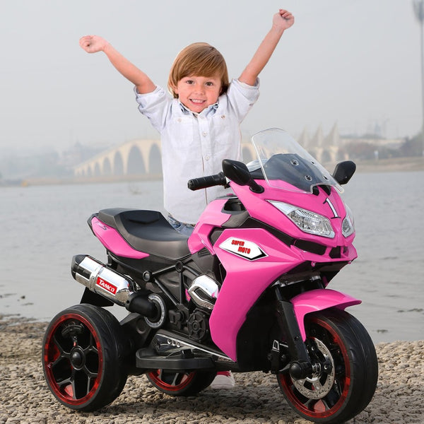English Elm 12v Kids Ride on Motorcycle Three Wheel Electric Tricycle with Led Lights Bluetooth Pink W1760110303