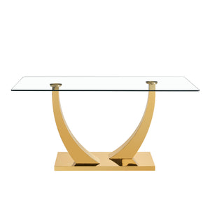 English Elm 1 Elegant Glass Dining Set With 4 Black Chairs - Modern Tempered Glass Table & Gold-Plated Bracket W1151S04202