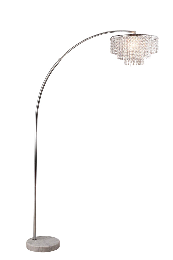 English Elm 86" Glam Silver Chrome Arc Floor Lamp with Marble Base, 2-Tier Cascading Acrylic Beads, Tilt Shade B080107034