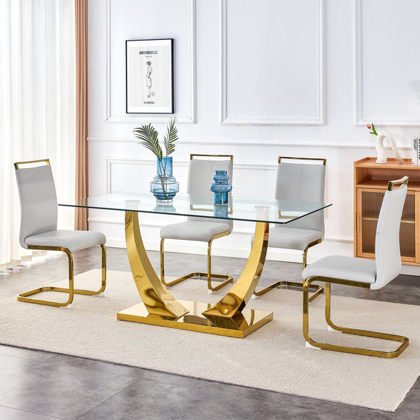 English Elm 1 Contemporary Glass Dining Table Set With 4 Light Gray Chairs - Elegant, Durable, And Easy To Assemble W1151S04201