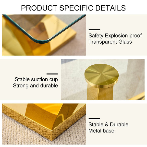 English Elm 1 Elegant Glass Dining Set With 4 Black Chairs - Modern Tempered Glass Table & Gold-Plated Bracket W1151S04202