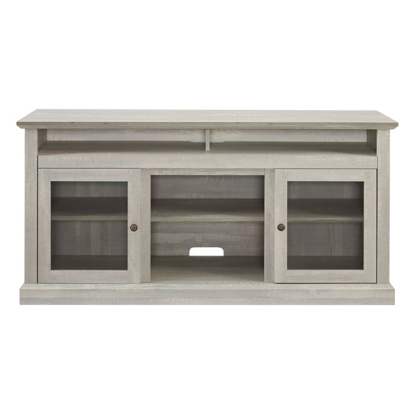 English Elm Contemporary Stone Gray Media Console with Glass Doors Open Shelving Fits 65 Inch Tvs W1758108529