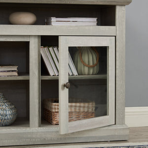 English Elm Contemporary Stone Gray Media Console with Glass Doors Open Shelving Fits 65 Inch Tvs W1758108529