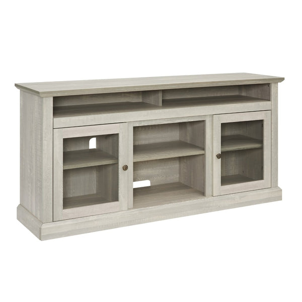 English Elm Contemporary Stone Gray Media Console with Glass Doors Open Shelving Fits 65 Inch Tvs W1758108529