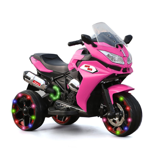 English Elm 12v Kids Ride on Motorcycle Three Wheel Electric Tricycle with Led Lights Bluetooth Pink W1760110303