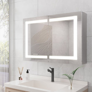 English Elm Bathroom Aluminum Led Mirror Cabinet with Defogger Dimmable Lighting and Glass Shelves W1738100829