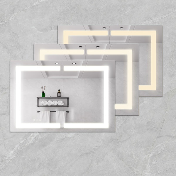 English Elm Bathroom Aluminum Led Mirror Cabinet with Defogger Dimmable Lighting and Glass Shelves W1738100829