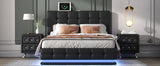 English Elm 3-Pieces Bedroom Sets,Queen Size Upholstered Bed With Led Lights,Hydraulic Storage System and Usb Charging Station, Two Nightstands With Crystal Decoration,Black