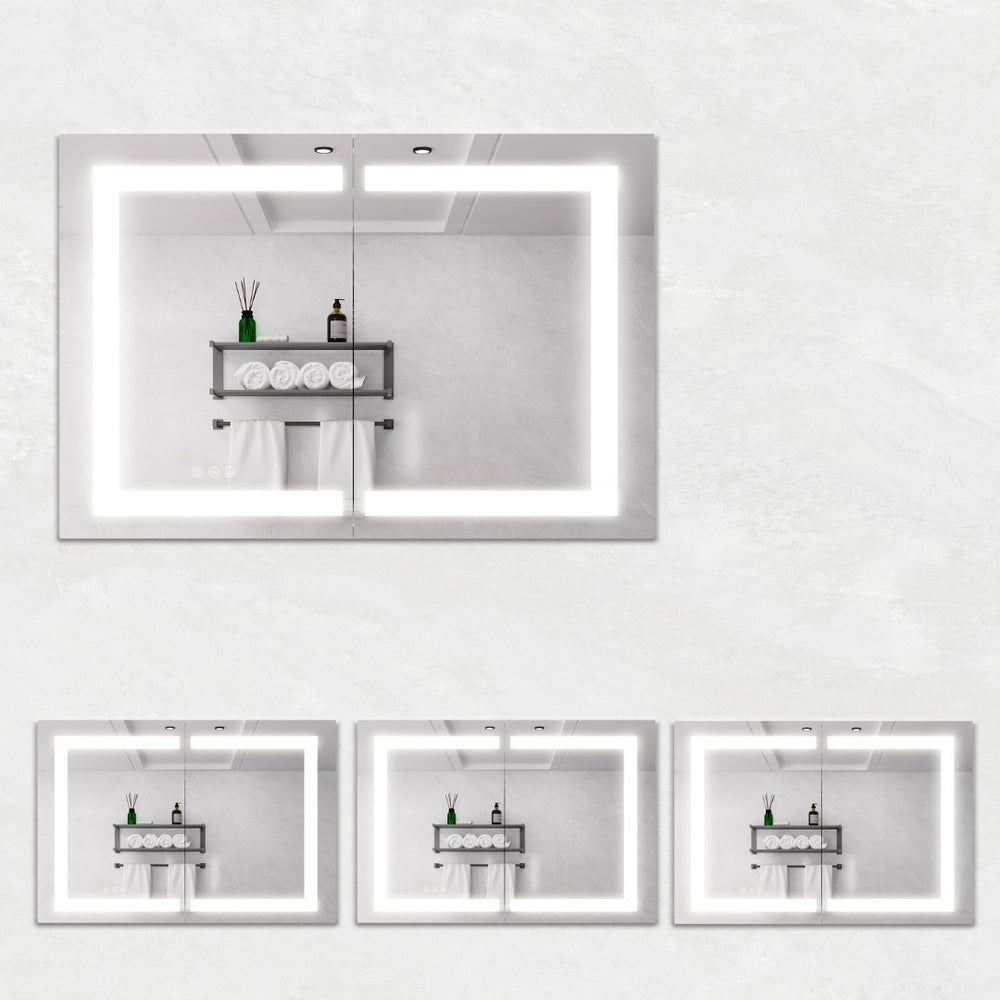 English Elm Bathroom Aluminum Led Mirror Cabinet with Defogger Dimmable Lighting and Glass Shelves W1738100829