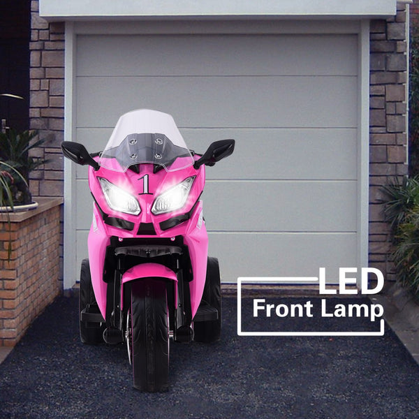 English Elm 12v Kids Ride on Motorcycle Three Wheel Electric Tricycle with Led Lights Bluetooth Pink W1760110303