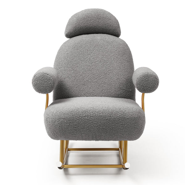 English Elm Modern Sherpa Nursery Rocking Chair - Plush Upholstered Glider with Gold Frame, Cozy Accent Seat for Nursery, Living Room, Bedroom, Office (Grey) W1117104492