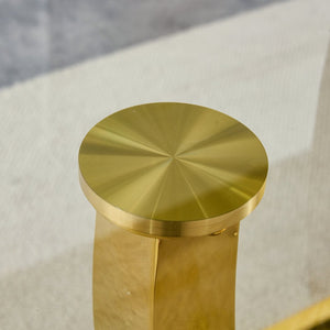 English Elm 1 Elegant Glass Dining Set With 4 Black Chairs - Modern Tempered Glass Table & Gold-Plated Bracket W1151S04202