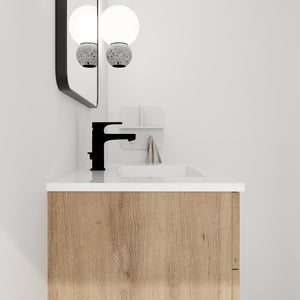 English Elm 30 Inch Wall-Mounted Bathroom Vanity With Resin Sink, Soft-Close Drawers, & Adjustable Shelf W999S00086