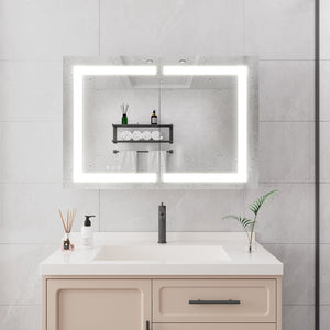 English Elm Bathroom Aluminum Led Mirror Cabinet with Defogger Dimmable Lighting and Glass Shelves W1738100829