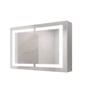 English Elm Bathroom Aluminum Led Mirror Cabinet with Defogger Dimmable Lighting and Glass Shelves W1738100829