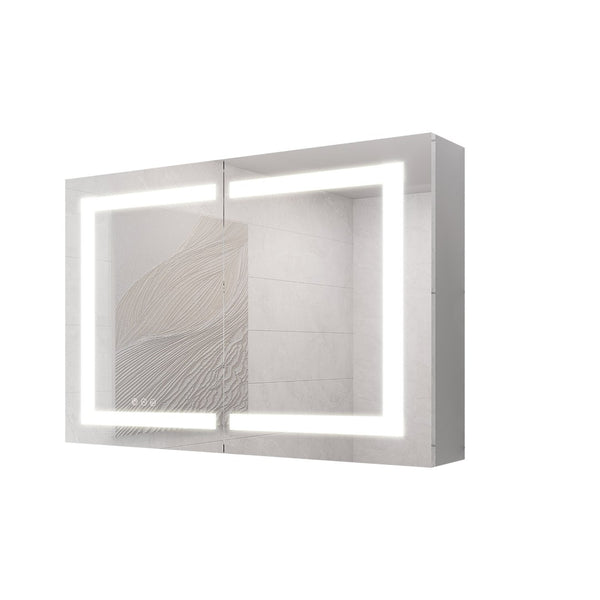 English Elm Bathroom Aluminum Led Mirror Cabinet with Defogger Dimmable Lighting and Glass Shelves W1738100829