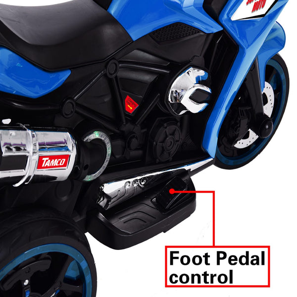 English Elm 12v Kids Ride on Motorcycle Three Wheel Electric Tricycle with Led Lights Bluetooth Blue W1760110301