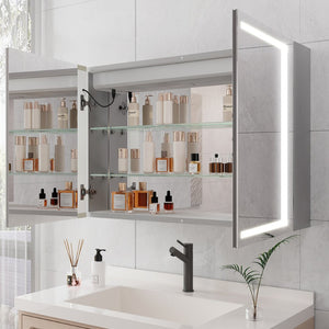 English Elm Bathroom Aluminum Led Mirror Cabinet with Defogger Dimmable Lighting and Glass Shelves W1738100829