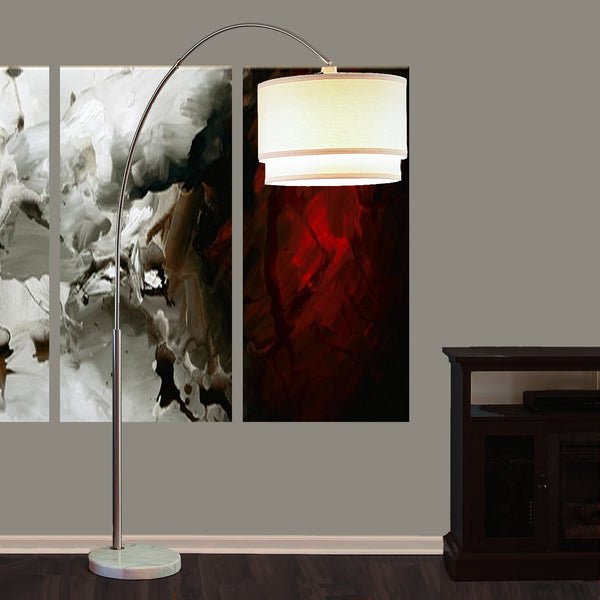English Elm 81"H Tear Drop Arched Adjustable Steel Floor Lamp with Real Marble Base and Large White Drum Shade B080107035