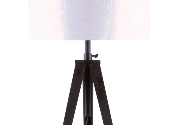 English Elm 65" Crossed Tripod Floor Lamp with Matte Metal Frame and White Fabric Shade, Adjustable 59"-73" Black B080107026