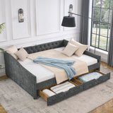Hearth and Haven Queen Size Daybed with Drawers Upholstered Tufted Sofa Bed, , With Button On Back and Copper Nail On Waved Shape Arms (84.5"X63.5"X26.5") W1413S00009