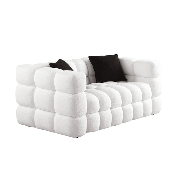 English Elm 62.2length Marshmallow Boucle Sofa 35.83" Deep Cozy Compact 2-Seater for Modern Apartments & Living Rooms White W1099S00159