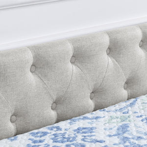 English Elm Queen Upholstered Tufted Daybed Sofa with Storage Drawers and Nailhead Arm Detail Beige W1413S00193