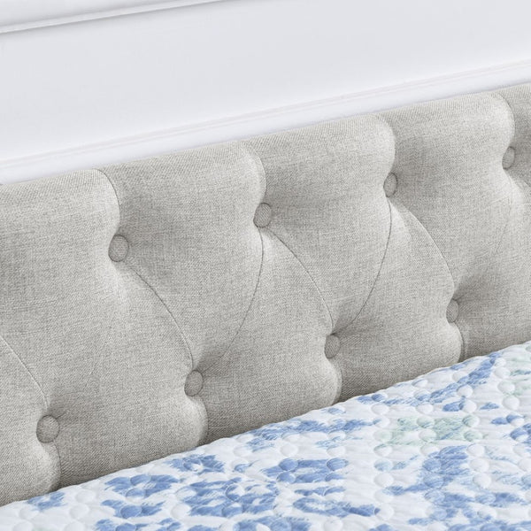 English Elm Queen Upholstered Tufted Daybed Sofa with Storage Drawers and Nailhead Arm Detail Beige W1413S00193