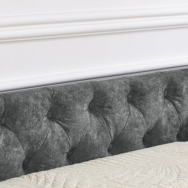 English Elm Queen Upholstery Daybed with Storage Drawers, Tufted Back & Nailhead Arms, 80"x60" Sleeper, 500lb Capacity Grey W1413S00009