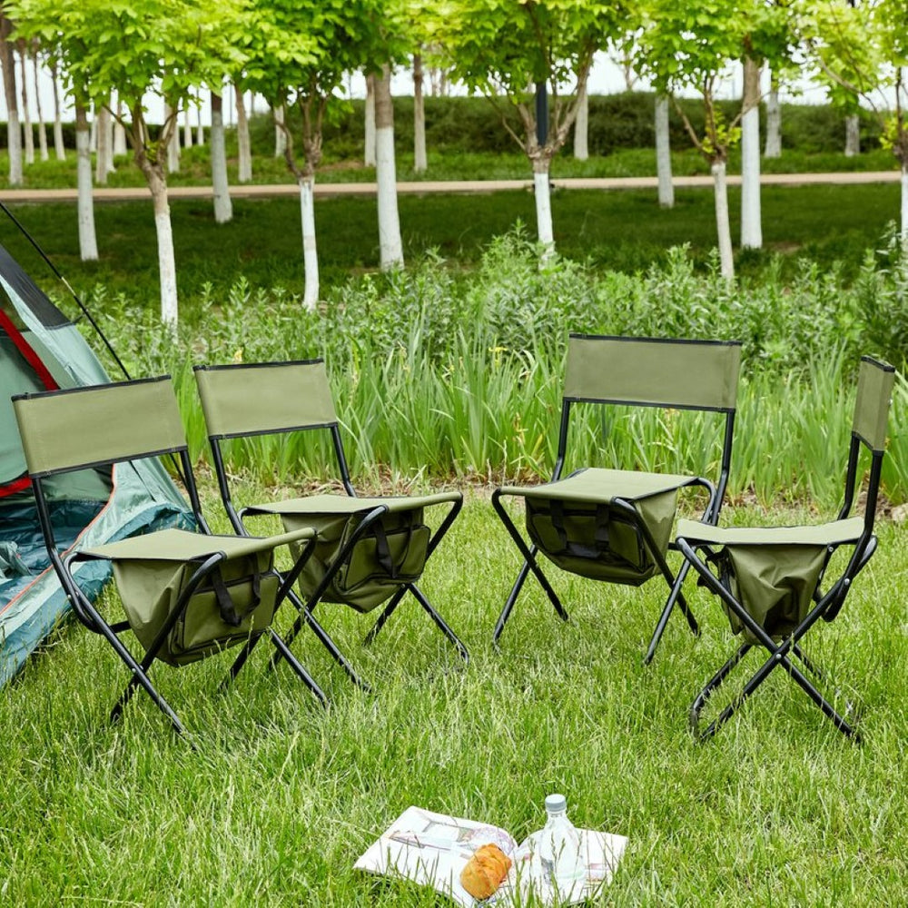 English Elm 4-piece Folding Portable Camping Chair Set with Oxford Cloth and Under-seat Storage Pocket W24172219
