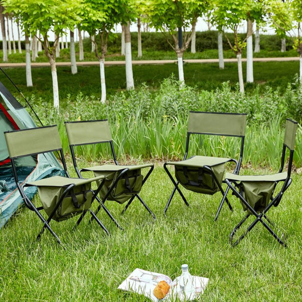 English Elm 4-piece Folding Portable Camping Chair Set with Oxford Cloth and Under-seat Storage Pocket W24172219