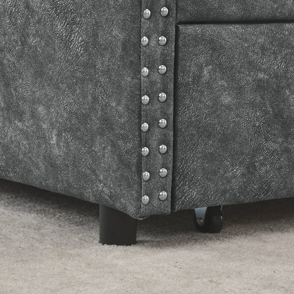 English Elm Queen Upholstery Daybed with Storage Drawers, Tufted Back & Nailhead Arms, 80"x60" Sleeper, 500lb Capacity Grey W1413S00009