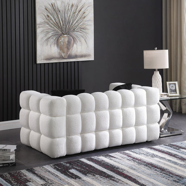 English Elm 62.2length Marshmallow Boucle Sofa 35.83" Deep Cozy Compact 2-Seater for Modern Apartments & Living Rooms White W1099S00159