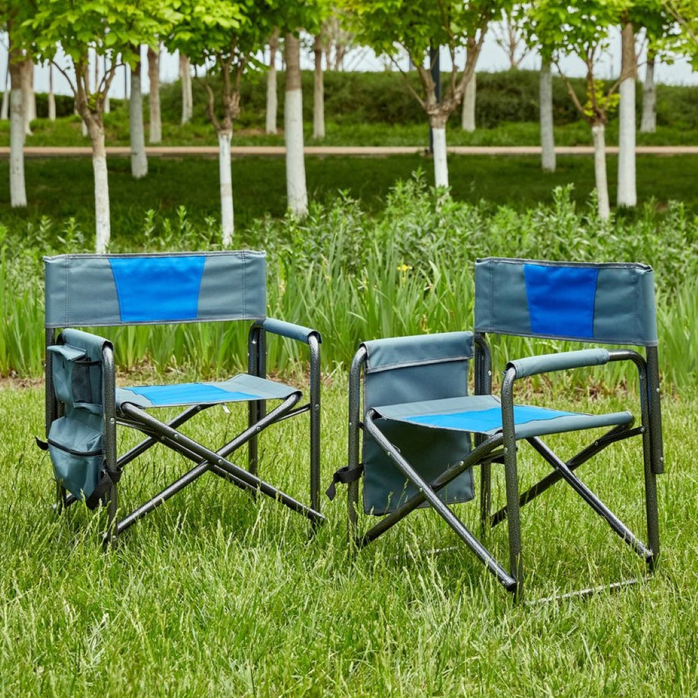 English Elm 2-piece Padded Directors Folding Chairs Steel Frame Oxford Cloth Outdoor Camping Set W24178769