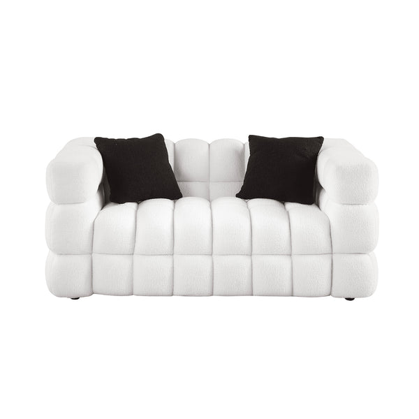 English Elm 62.2length Marshmallow Boucle Sofa 35.83" Deep Cozy Compact 2-Seater for Modern Apartments & Living Rooms White W1099S00159