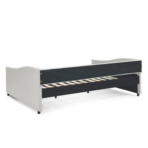 English Elm Queen Upholstered Tufted Daybed Sofa with Storage Drawers and Nailhead Arm Detail Beige W1413S00193