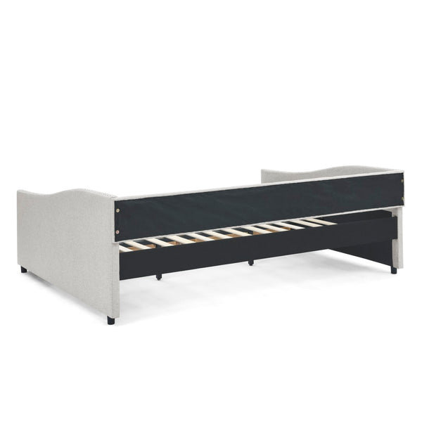 English Elm Queen Upholstered Tufted Daybed Sofa with Storage Drawers and Nailhead Arm Detail Beige W1413S00193