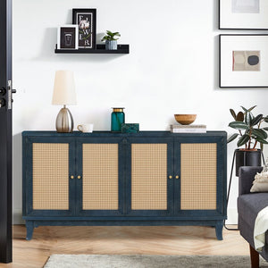 English Elm Handcrafted Rattan Door Sideboard with Adjustable Shelves for Bohemian Living Rooms W144583482