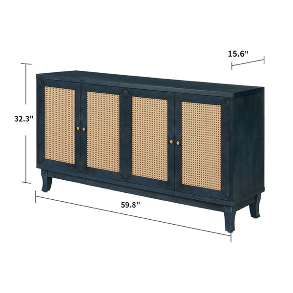 English Elm Handcrafted Rattan Door Sideboard with Adjustable Shelves for Bohemian Living Rooms W144583482