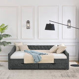 Hearth and Haven Queen Size Daybed with Drawers Upholstered Tufted Sofa Bed, , With Button On Back and Copper Nail On Waved Shape Arms (84.5"X63.5"X26.5") W1413S00009