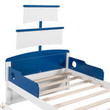 English Elm Twin Size Boat-Shaped Platform Bed With Twin Size Trundle,Twin Bed With Storage For Bedroom,Blue