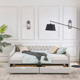 Hearth and Haven Queen Size Daybed with Drawers Upholstered Tufted Sofa Bed, , With Button On Back and Copper Nail On Waved Shape Arms (84.5"X63.5"X26.5") W1413S00010