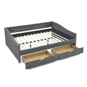 English Elm Queen Upholstery Daybed with Storage Drawers, Tufted Back & Nailhead Arms, 80"x60" Sleeper, 500lb Capacity Grey W1413S00009