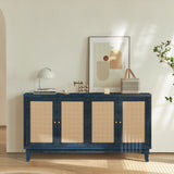 Hearth and Haven Handcrafted Premium Grain Panels, Rattan Sideboard Buffer Cabinet, Accent Storage Cabinet with 4 Rattan Doors, Modern Storage Cupboard Console Table with Adjustable Shelves For Living Room , Blue W144583482