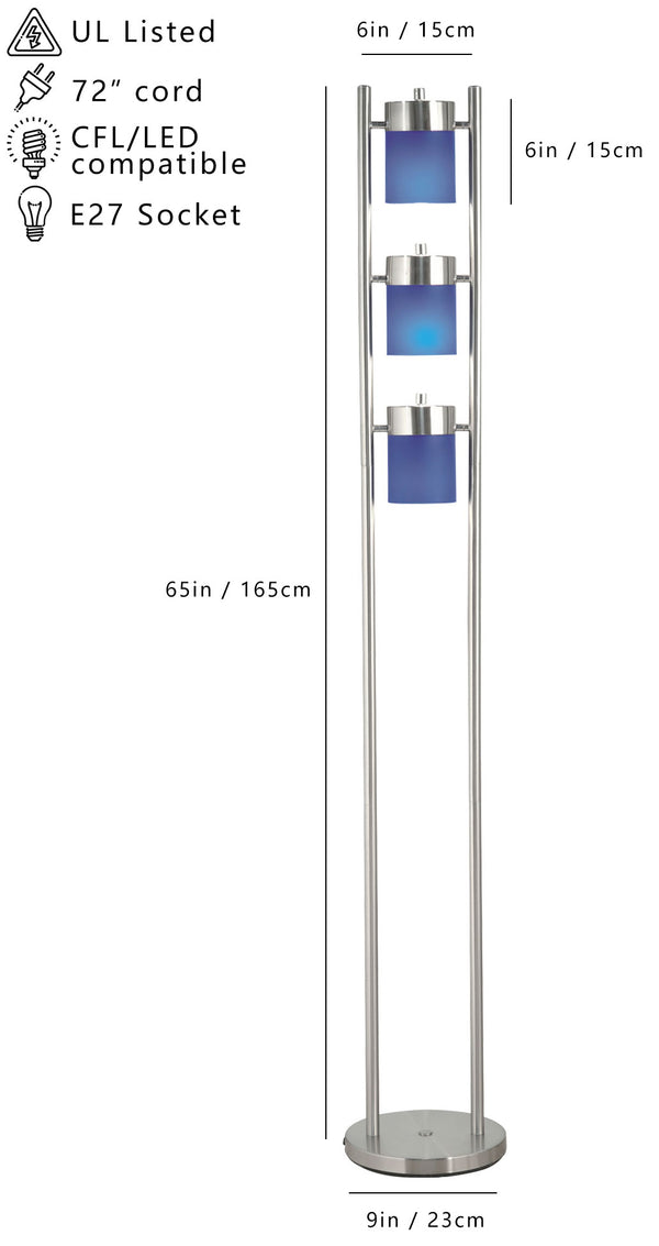 English Elm 65"H Blue 3-Head Two-Way Adjustable Floor Lamp – Metal Construction, Directional Lighting for Living Room B080107022