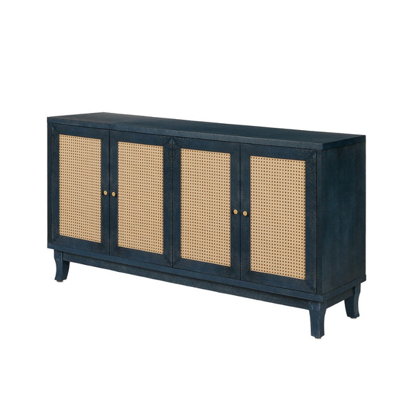 English Elm Handcrafted Rattan Door Sideboard with Adjustable Shelves for Bohemian Living Rooms W144583482